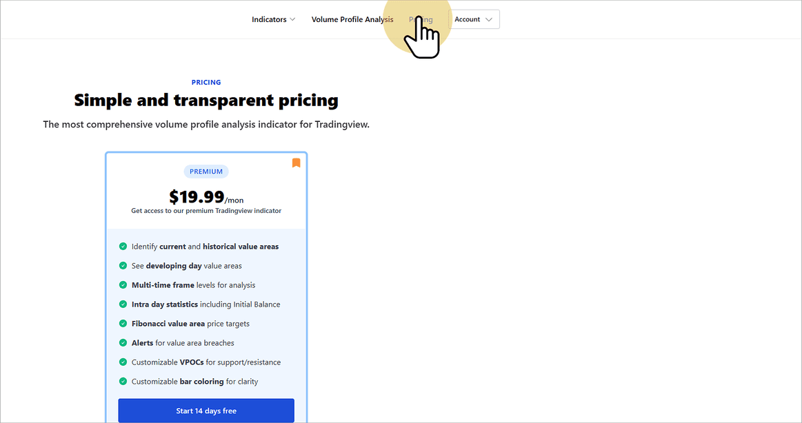 Click Pricing on Menu